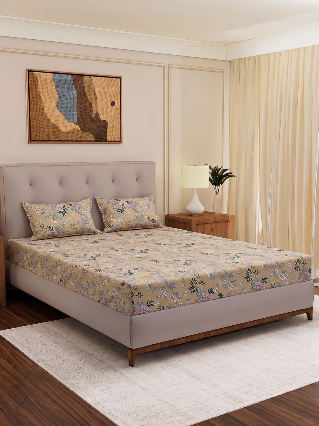 130 GSM Polyester Double Bed Bedsheet with 2 Pillow Covers Fashnik Collection - Image 2