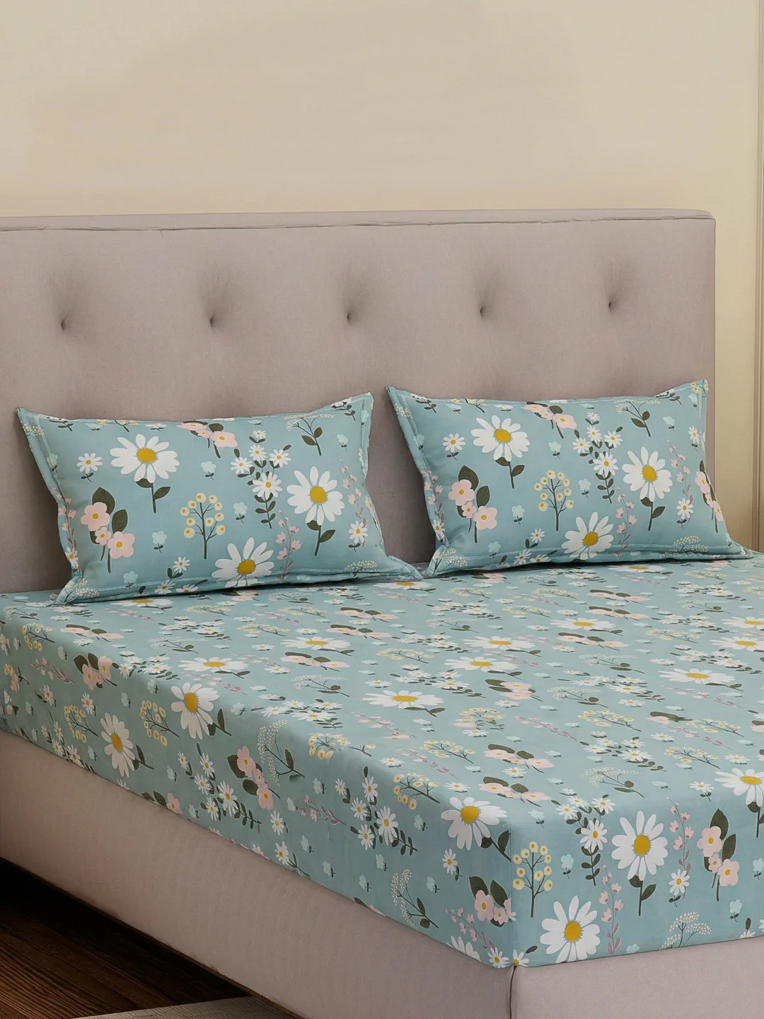 130 GSM Polyester Double Bed Bedsheet with 2 Pillow Covers Fashnik Collection