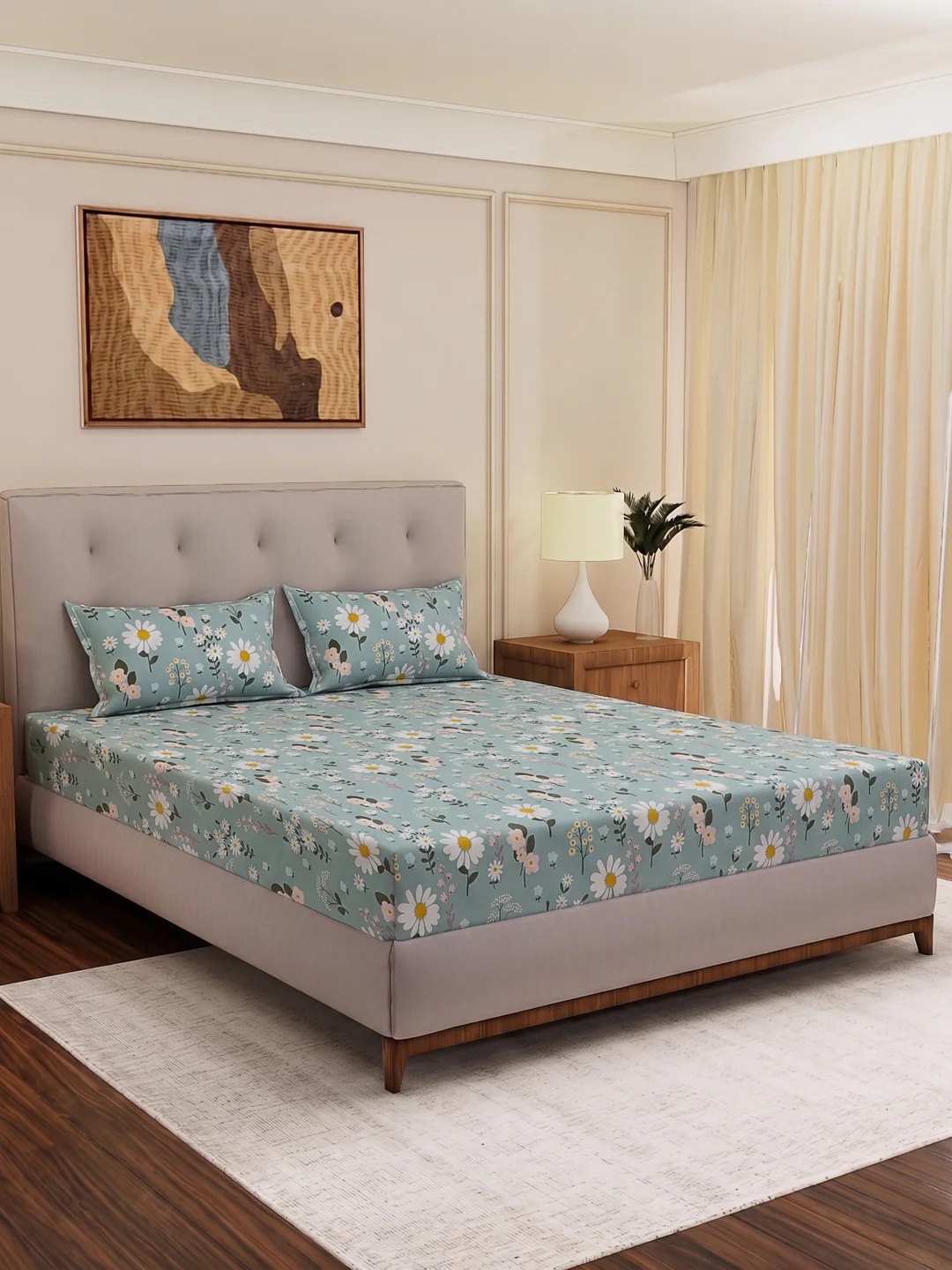 130 GSM Polyester Double Bed Bedsheet with 2 Pillow Covers Fashnik Collection - Image 2