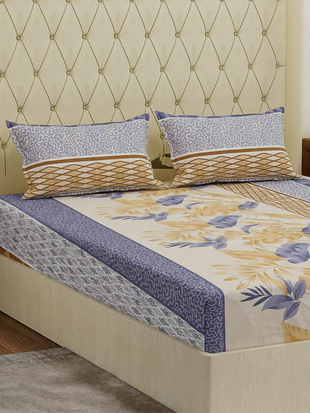 130 GSM Polyester Double Bed Bedsheet with 2 Pillow Covers Fashnik Collection