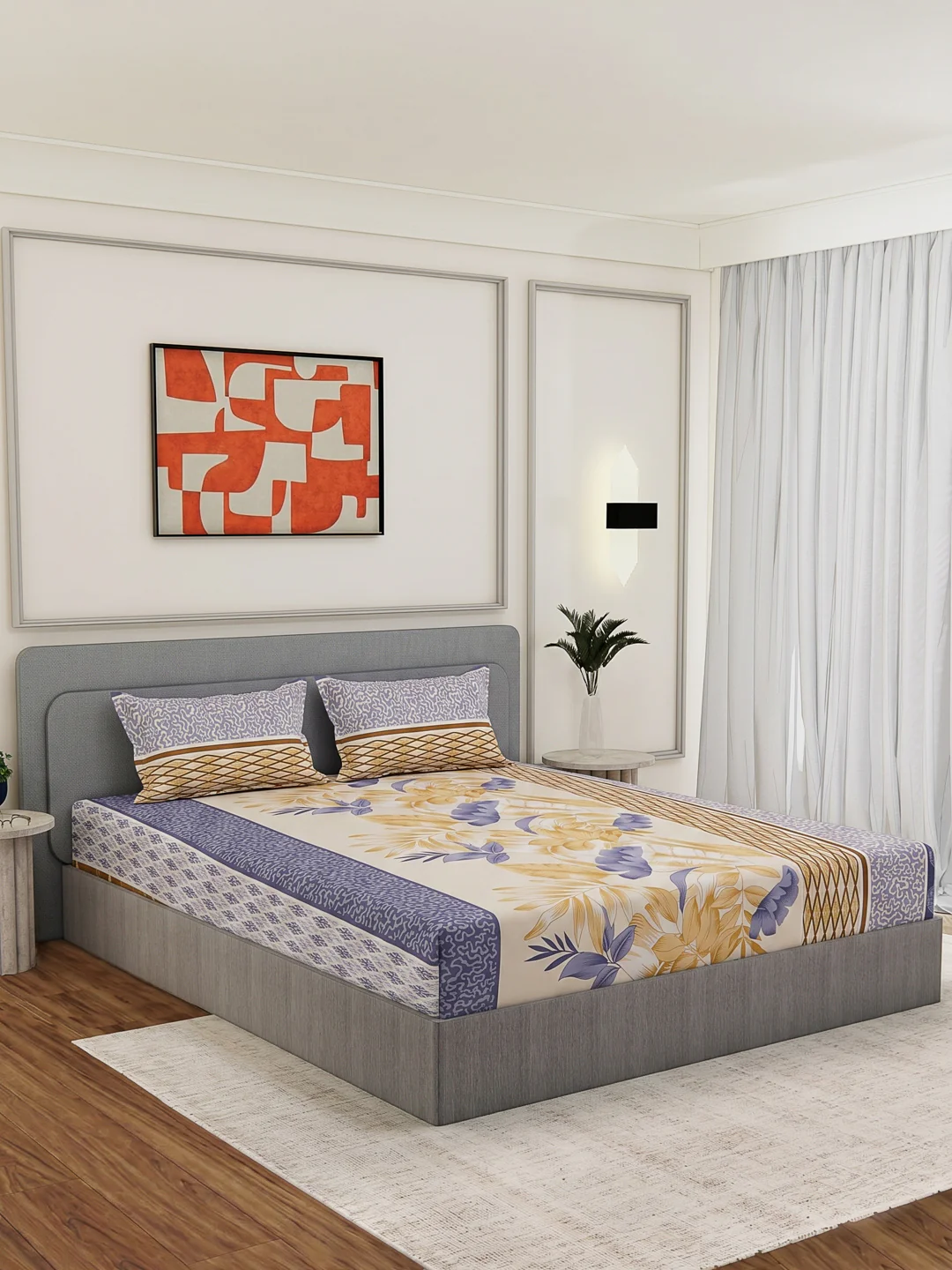 130 GSM Polyester Double Bed Bedsheet with 2 Pillow Covers Fashnik Collection - Image 2
