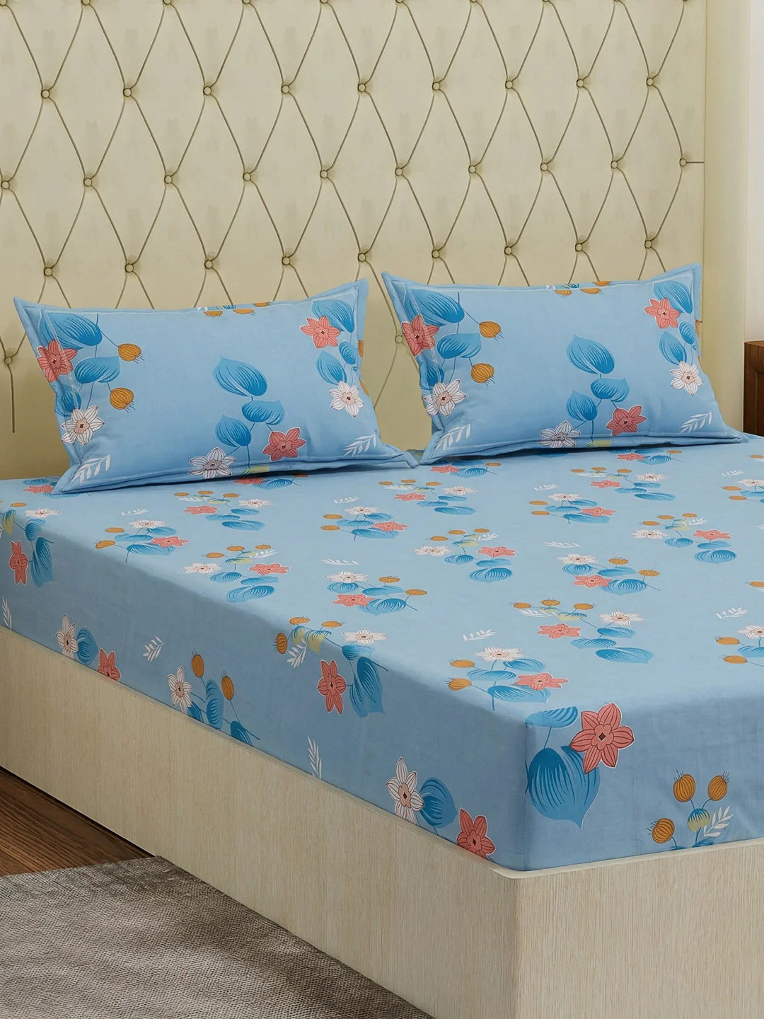 130 GSM Polyester Double Bed Bedsheet with 2 Pillow Covers Fashnik Collection