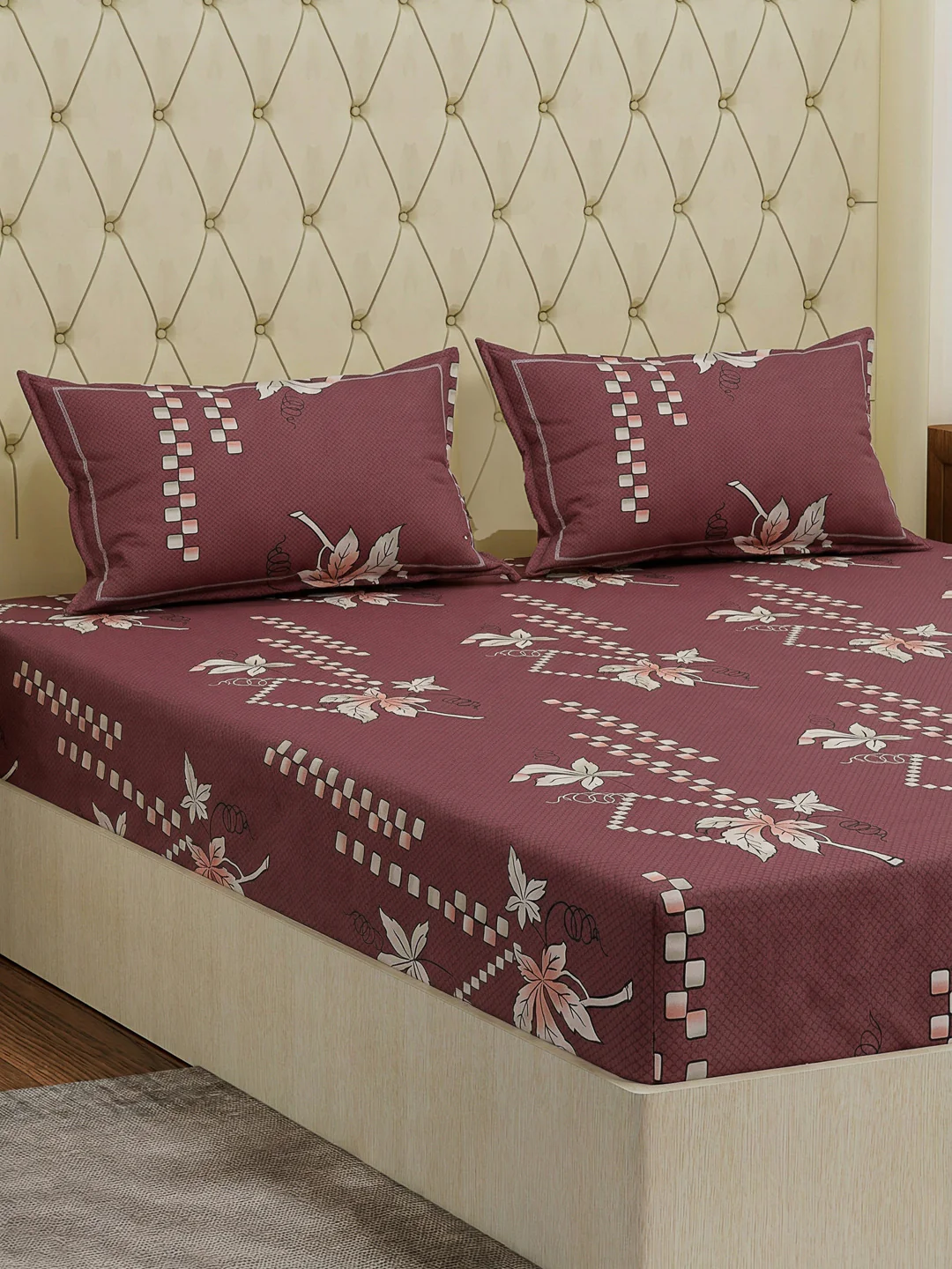 130 GSM Polyester Double Bed Bedsheet with 2 Pillow Covers Fashnik Collection