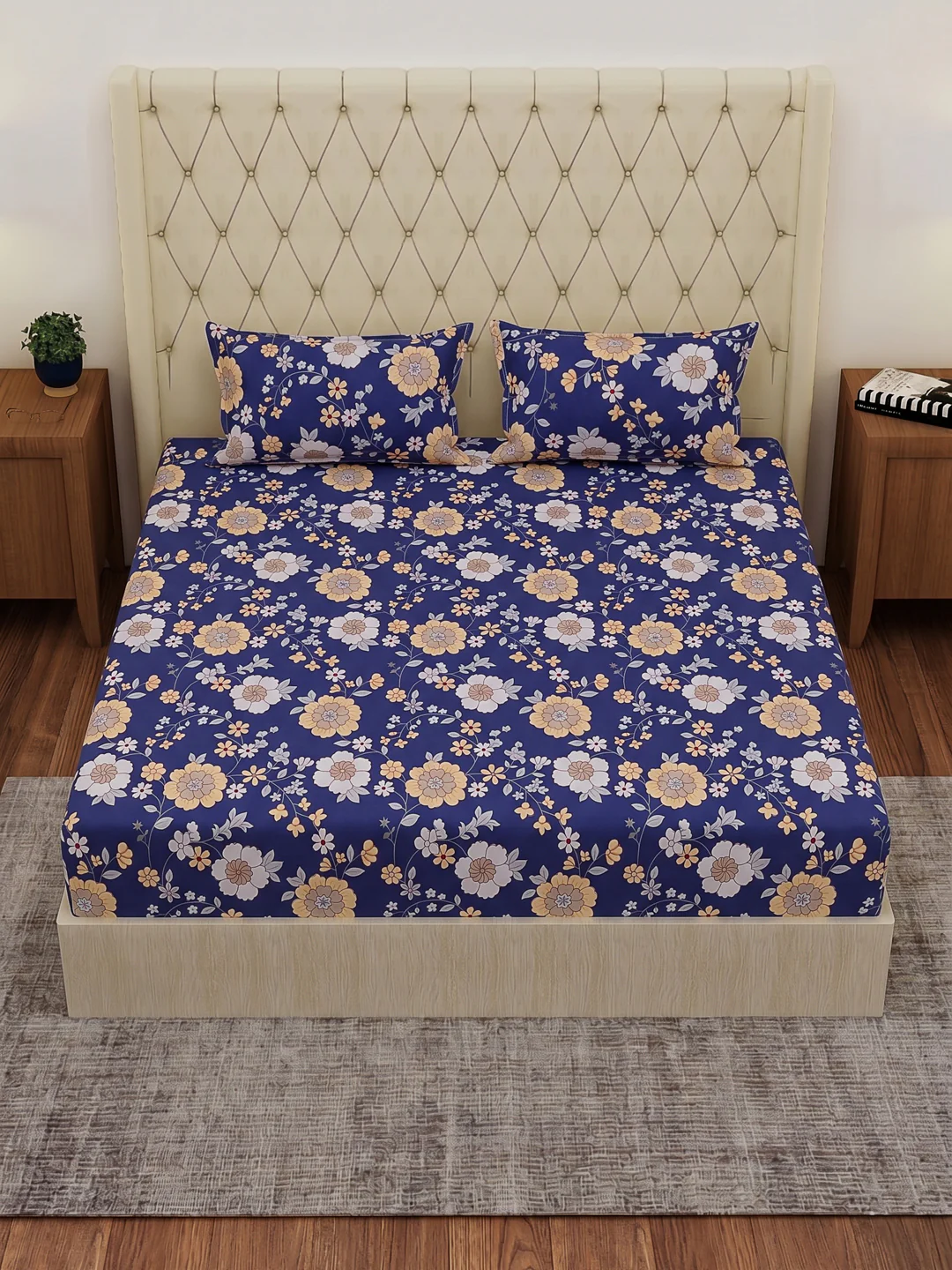 130 GSM Polyester Double Bed Bedsheet with 2 Pillow Covers Fashnik Collection - Image 4