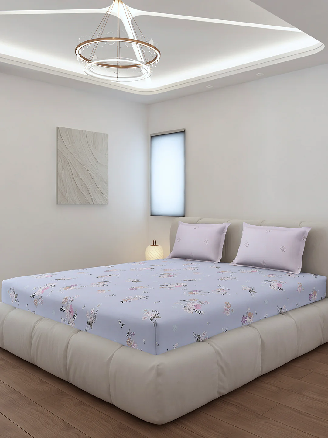 130 GSM Polyester King Size 1 Bedsheet with 2 Pillow Covers (Edmond) - Image 2