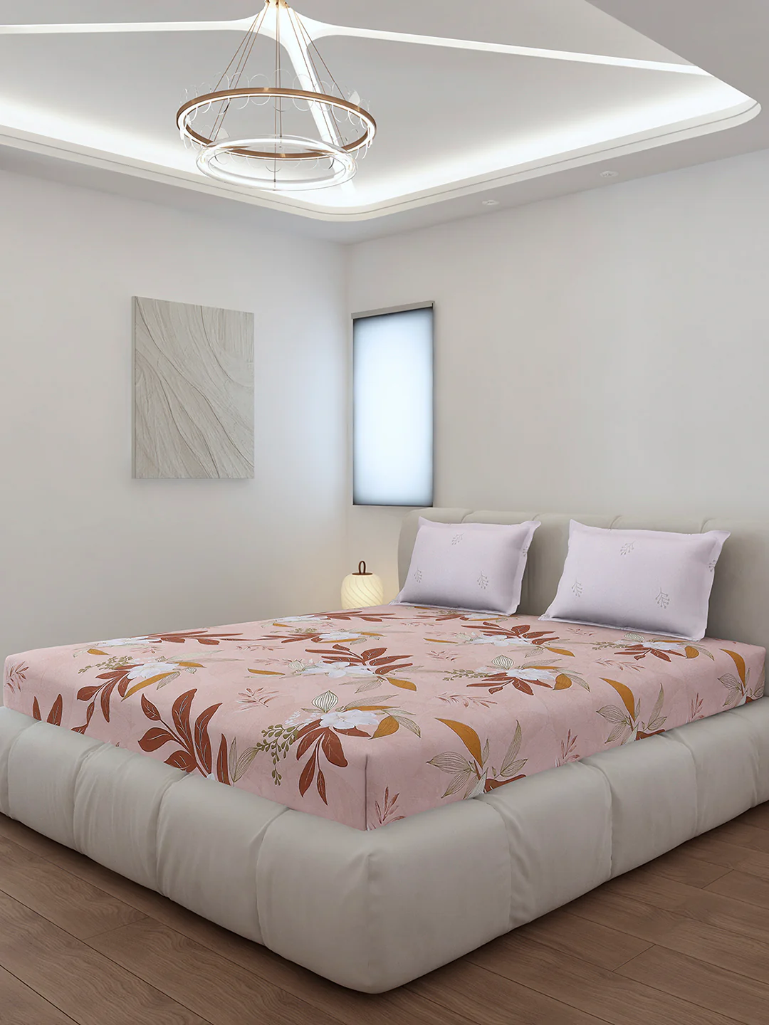130 GSM Polyester King Size 1 Bedsheet with 2 Pillow Covers (Edmond) - Image 2