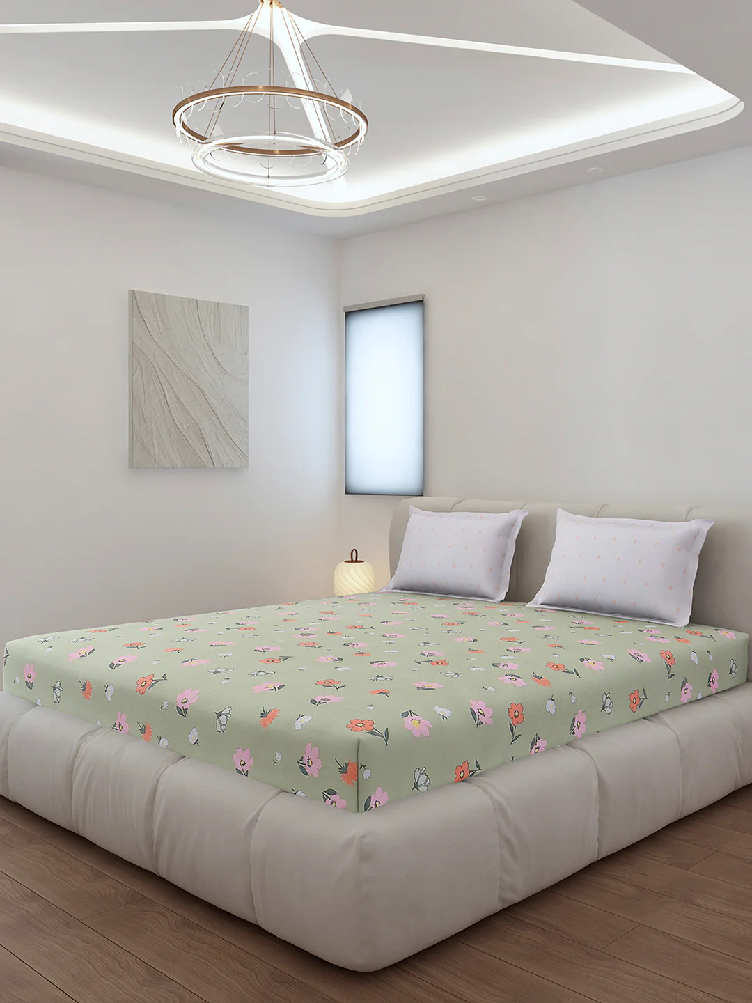 130 GSM Polyester King Size 1 Bedsheet with 2 Pillow Covers (Edmond) - Image 2