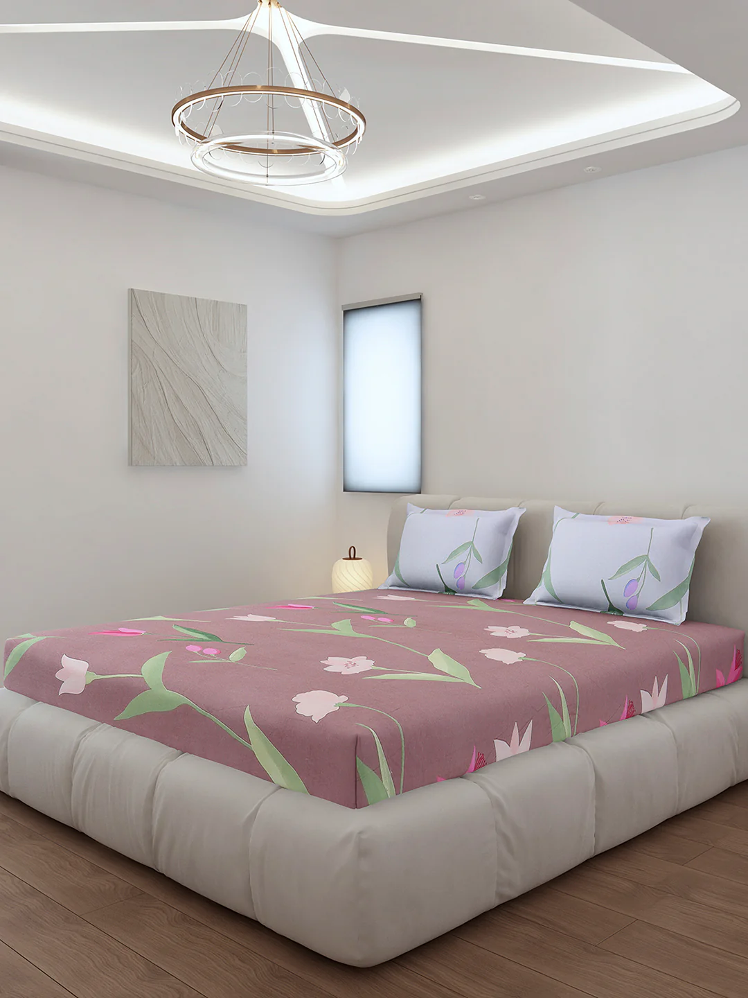 130 GSM Polyester King Size 1 Bedsheet with 2 Pillow Covers (Edmond) - Image 2