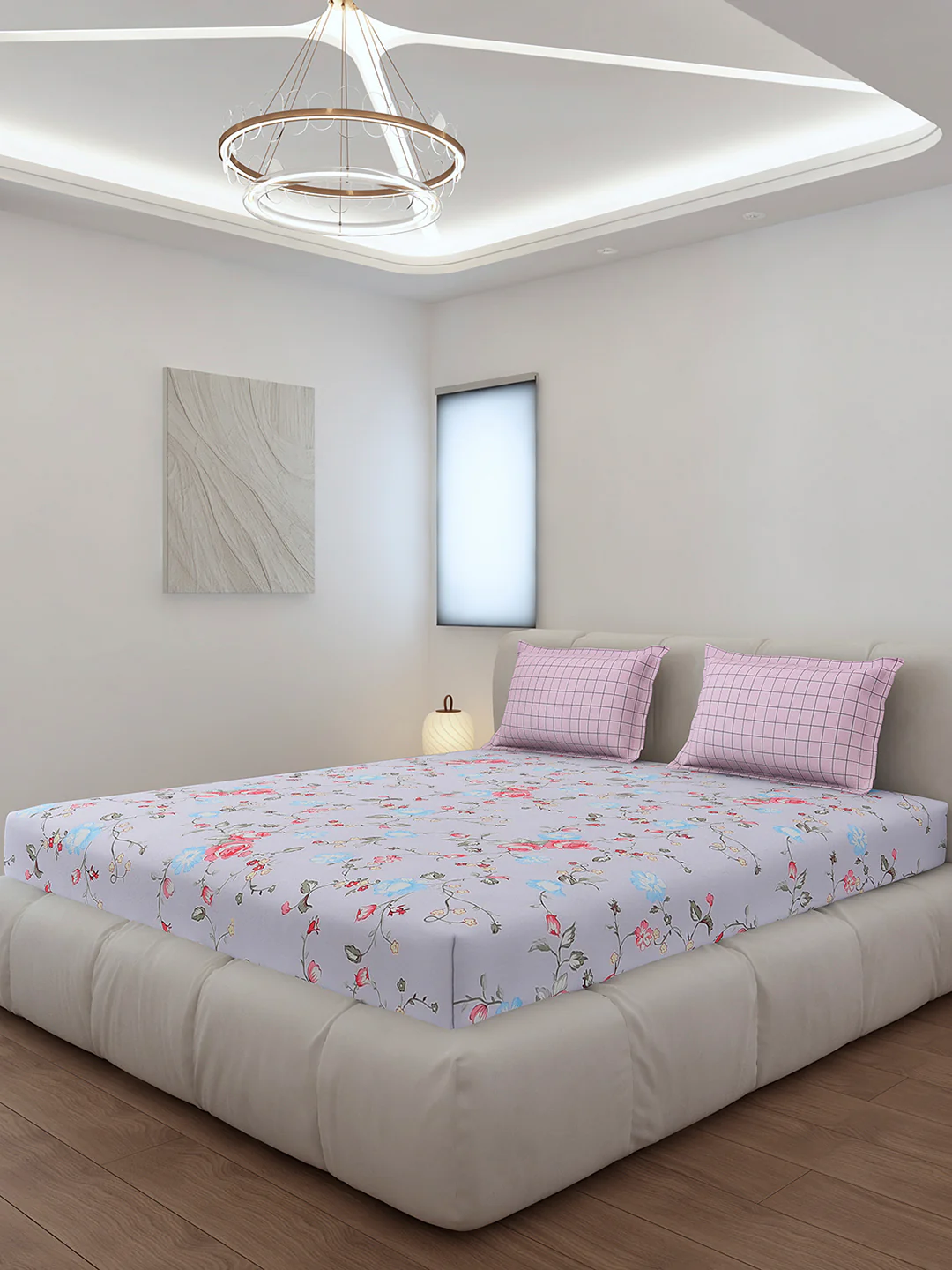 130 GSM Polyester King Size 1 Bedsheet with 2 Pillow Covers (Edmond) - Image 2
