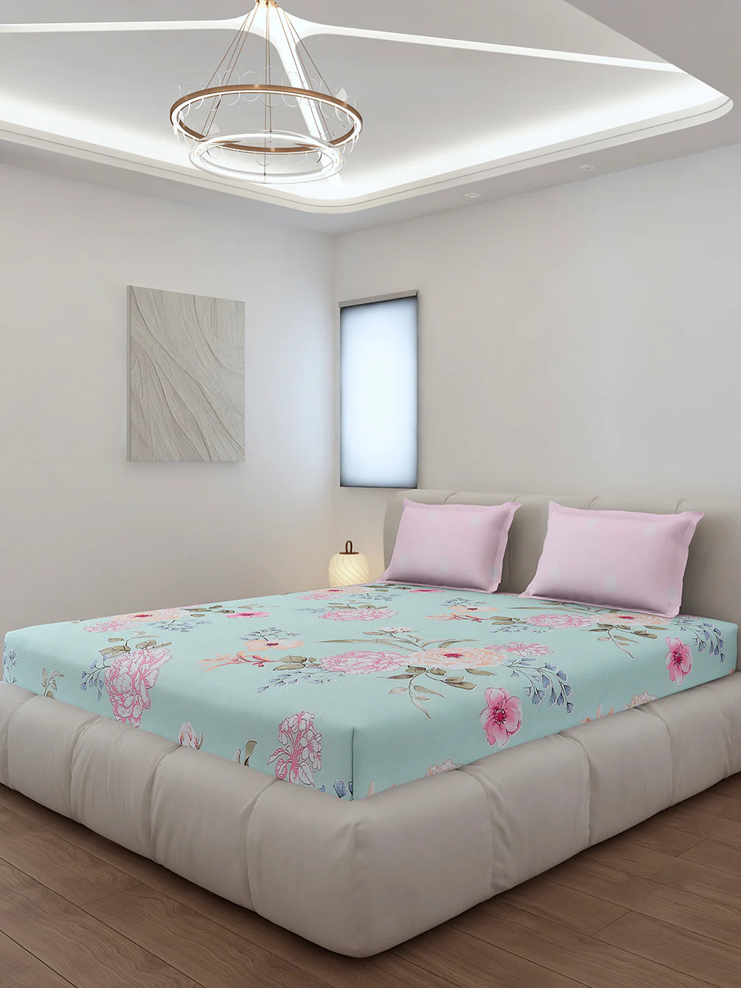 130 GSM Polyester King Size 1 Bedsheet with 2 Pillow Covers (Edmond) - Image 2