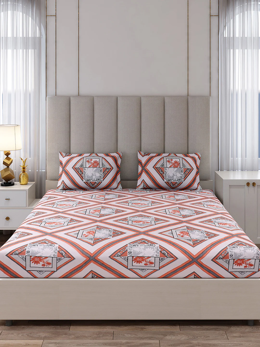 130 GSM Polyester King Size 1 Bedsheet with 2 Pillow Covers (Royal King) - Image 4