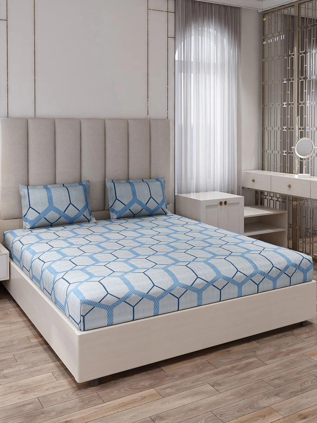 130 GSM Polyester King Size 1 Bedsheet with 2 Pillow Covers (Royal King) - Image 2