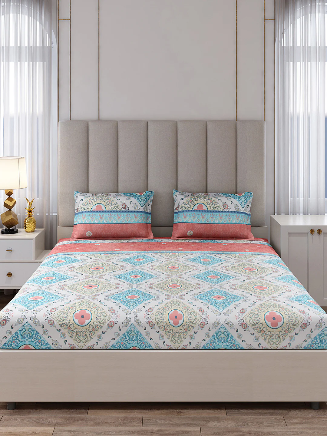 130 GSM Polyester King Size 1 Bedsheet with 2 Pillow Covers (Royal King) - Image 4