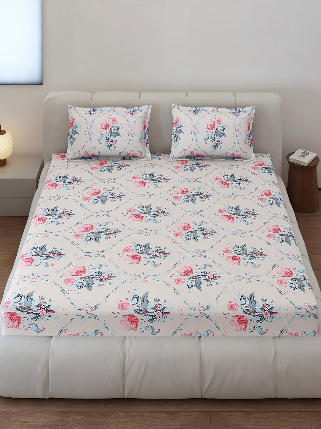 130 GSM Polyester Queen Size 1 Bedsheet with 2 Pillow Covers (Sanskriti) - Image 2