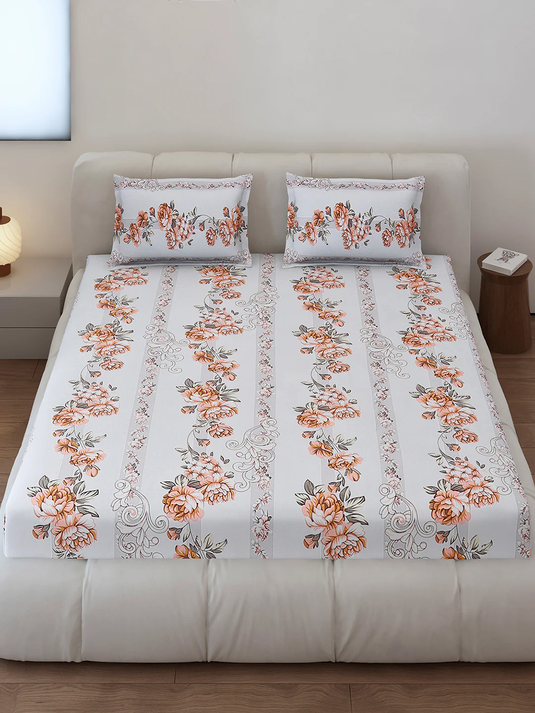 130 GSM Polyester Queen Size 1 Bedsheet with 2 Pillow Covers (Sanskriti) - Image 2