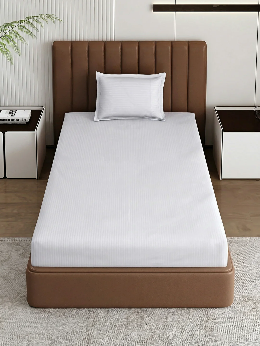 130 GSM Polyester Single Bed Bedsheet with 1 Pillow Cover Hotel Essential Collection - Image 4
