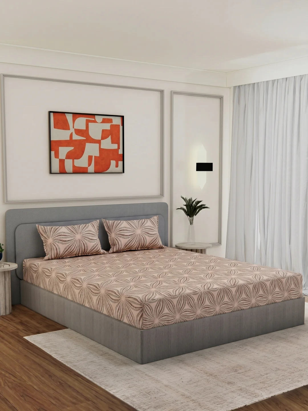 135 GSM Polyester King Size Bedsheet with 2 Pillow Covers Royal King Collection - Image 2