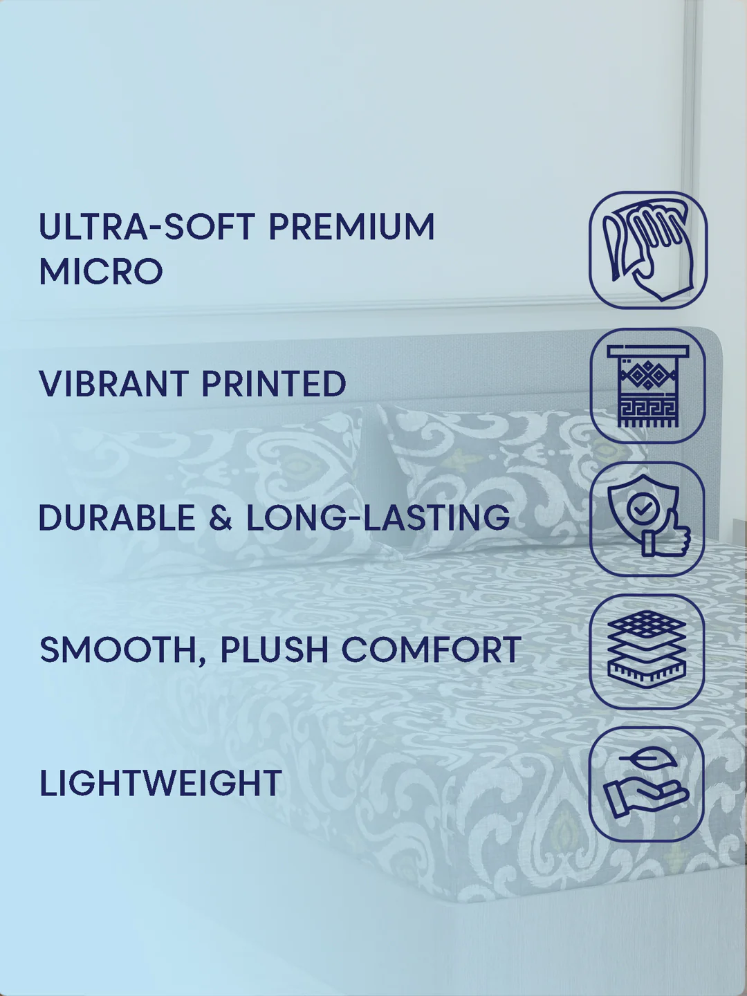 135 GSM Polyester King Size Bedsheet with 2 Pillow Covers Royal King Collection - Image 9