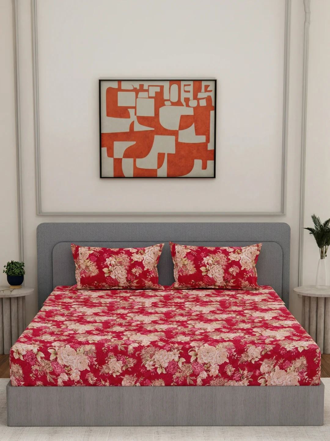 135 GSM Polyester King Size Bedsheet with 2 Pillow Covers Royal King Collection - Image 3