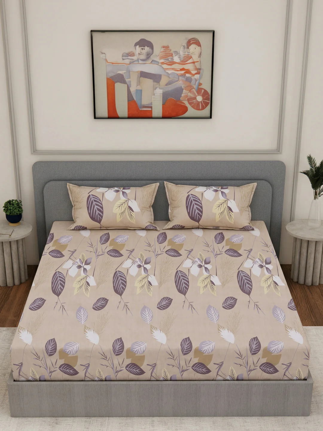 135 GSM Polyester King Size Bedsheet with 2 Pillow Covers Royal King Collection - Image 4