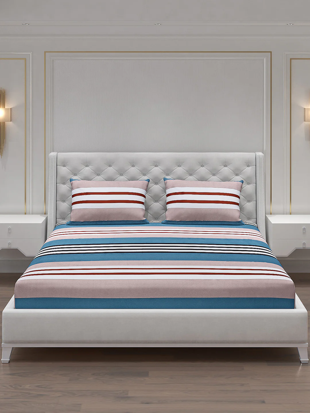 140 GSM Polyester Double Bed Bedsheet with 2 Pillow Covers - Image 3