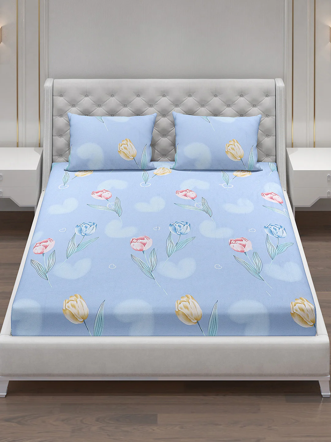 140 GSM Polyester Double Bed Bedsheet with 2 Pillow Covers - Image 2