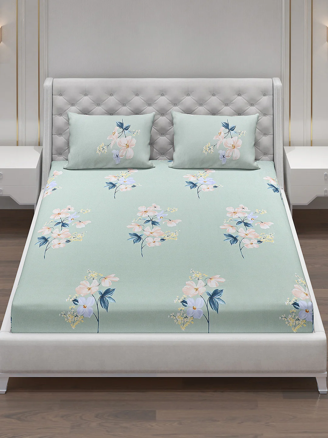 140 GSM Polyester Double Bed Bedsheet with 2 Pillow Covers - Image 2