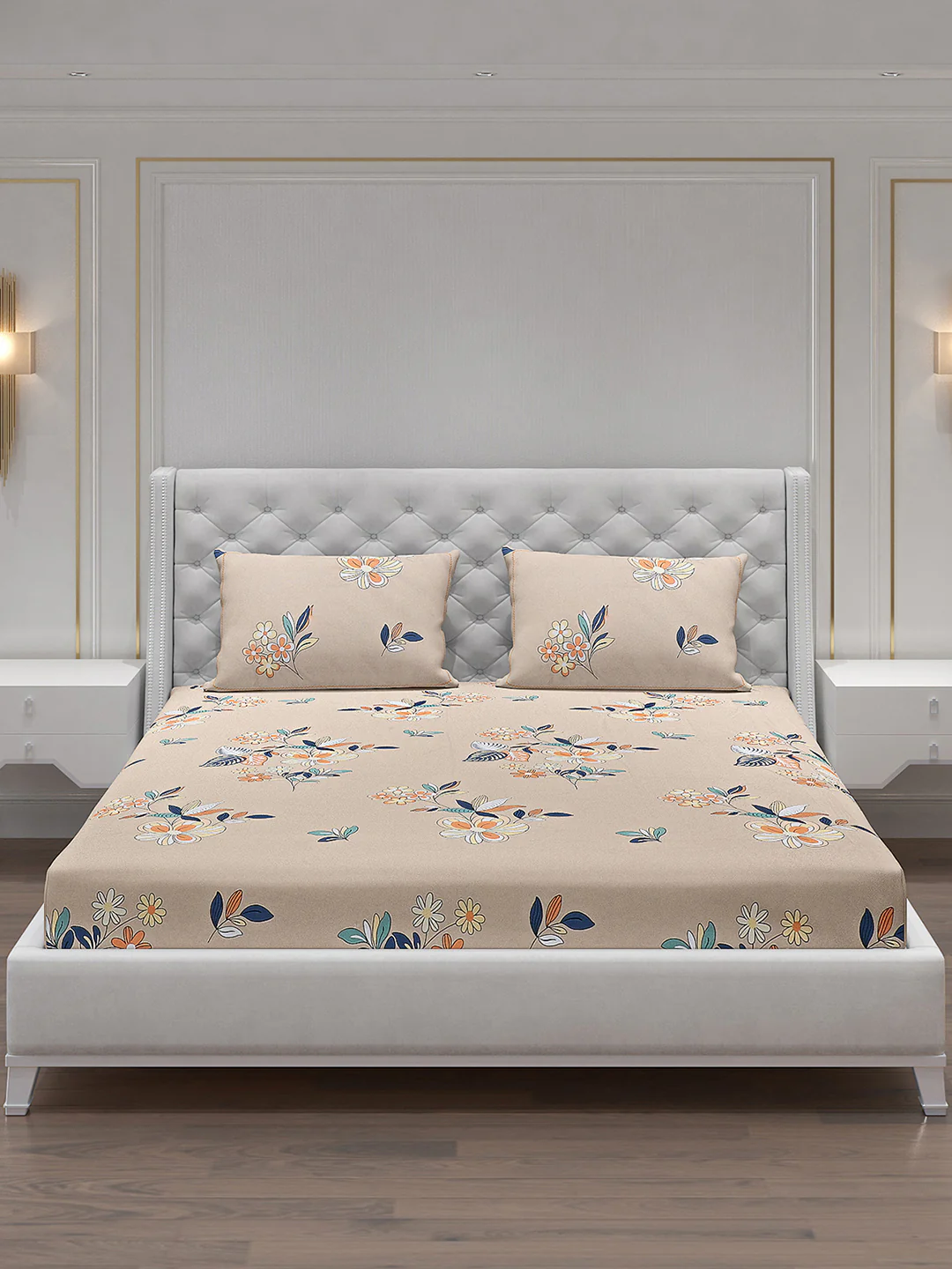 140 GSM Polyester Double Bed Bedsheet with 2 Pillow Covers - Image 3