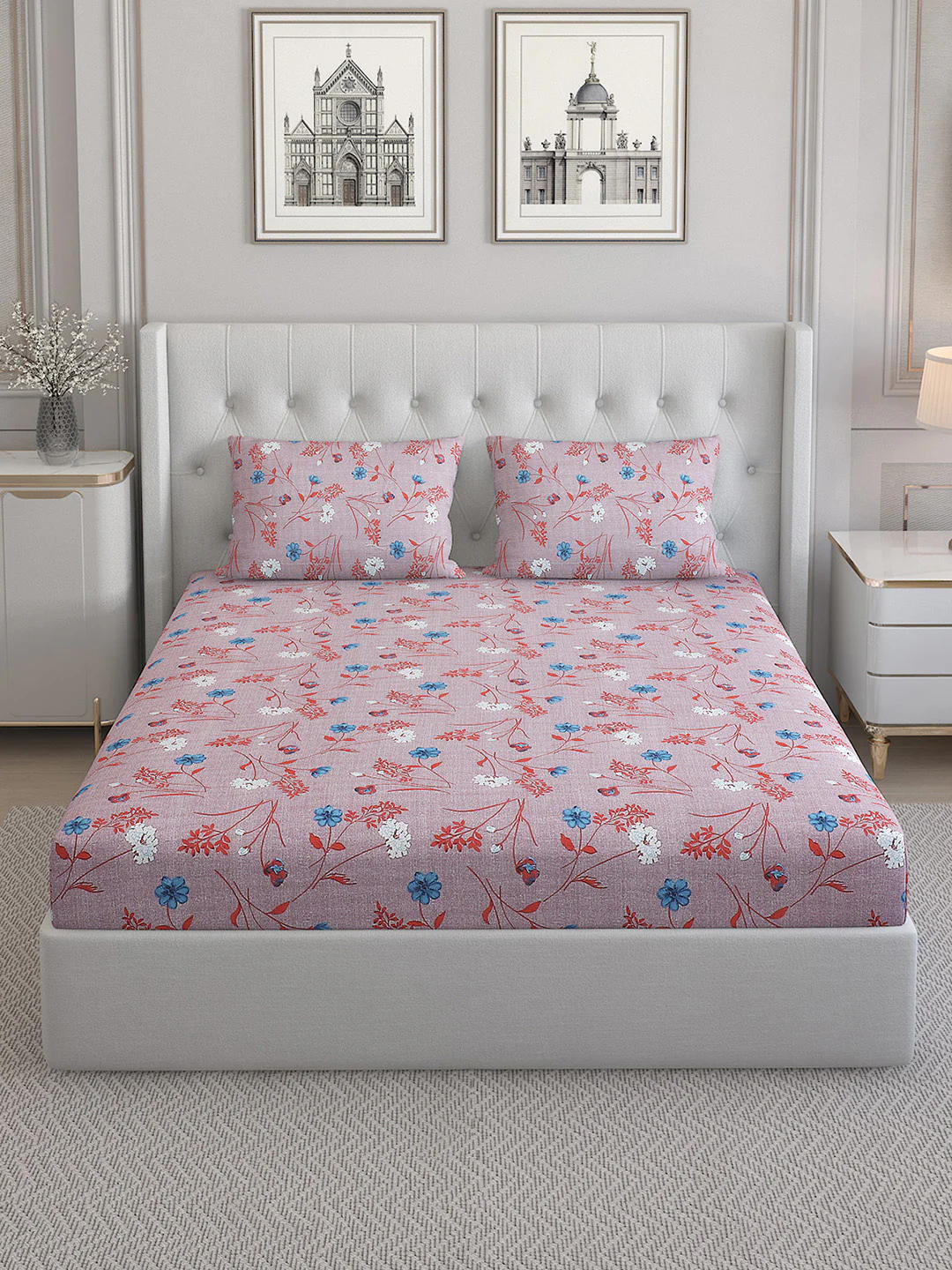 140 TC Cotton Double Bed Bedsheet with 2 Pillow Covers - Image 3