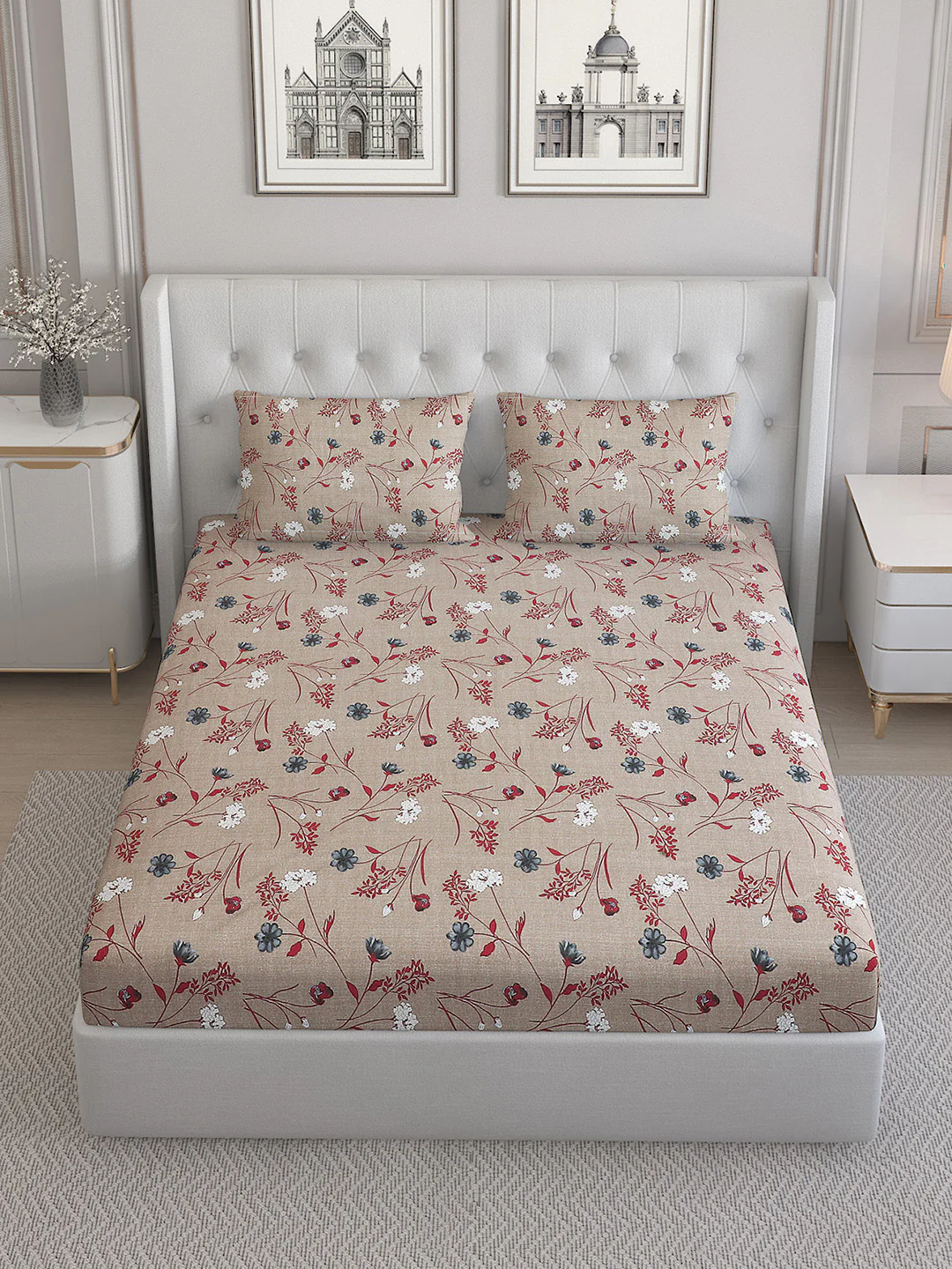 140 TC Cotton Double Bed Bedsheet with 2 Pillow Covers - Image 2