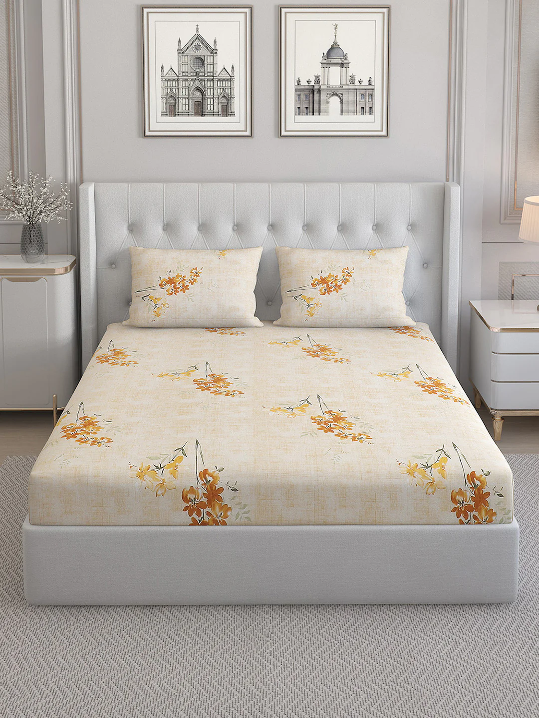 140 TC Cotton Double Bed Bedsheet with 2 Pillow Covers - Image 3