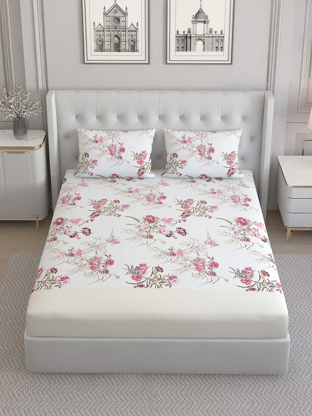 140 TC Cotton Double Bed Bedsheet with 2 Pillow Covers - Image 2