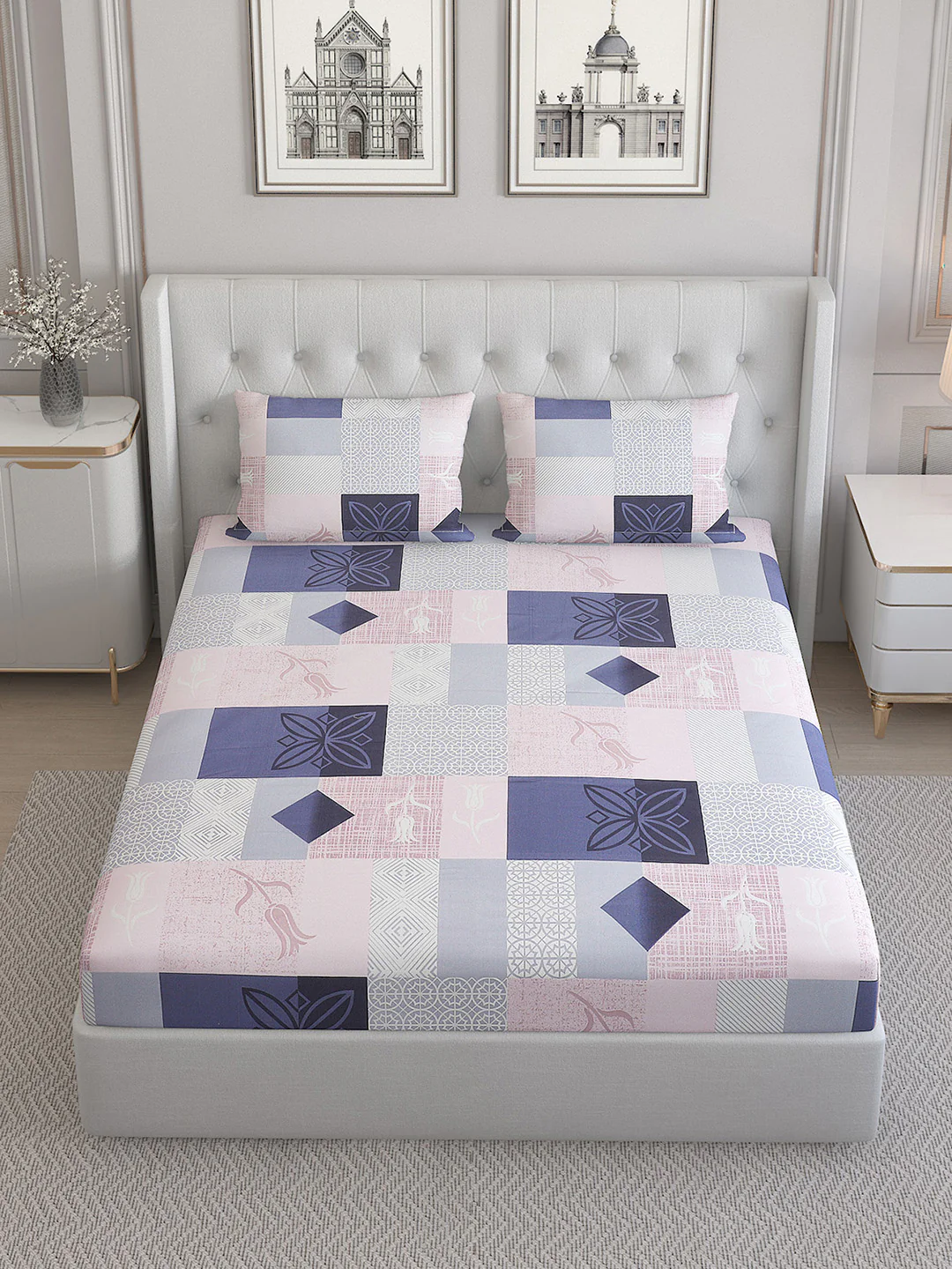 140 TC Cotton Double Bed Bedsheet with 2 Pillow Covers - Image 2