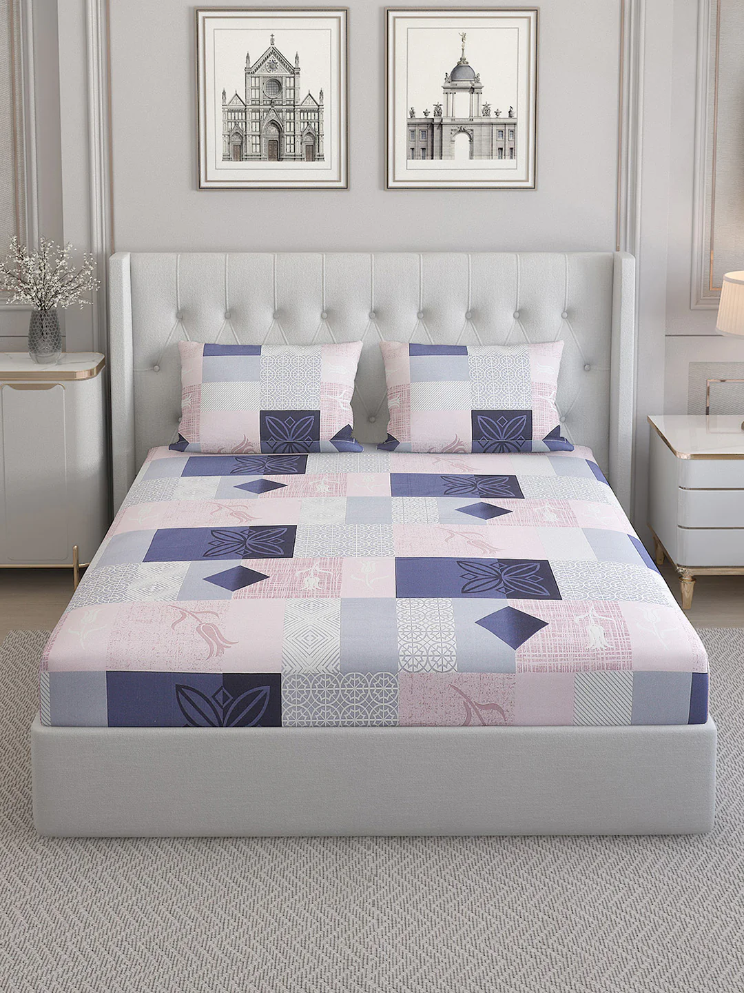 140 TC Cotton Double Bed Bedsheet with 2 Pillow Covers - Image 3