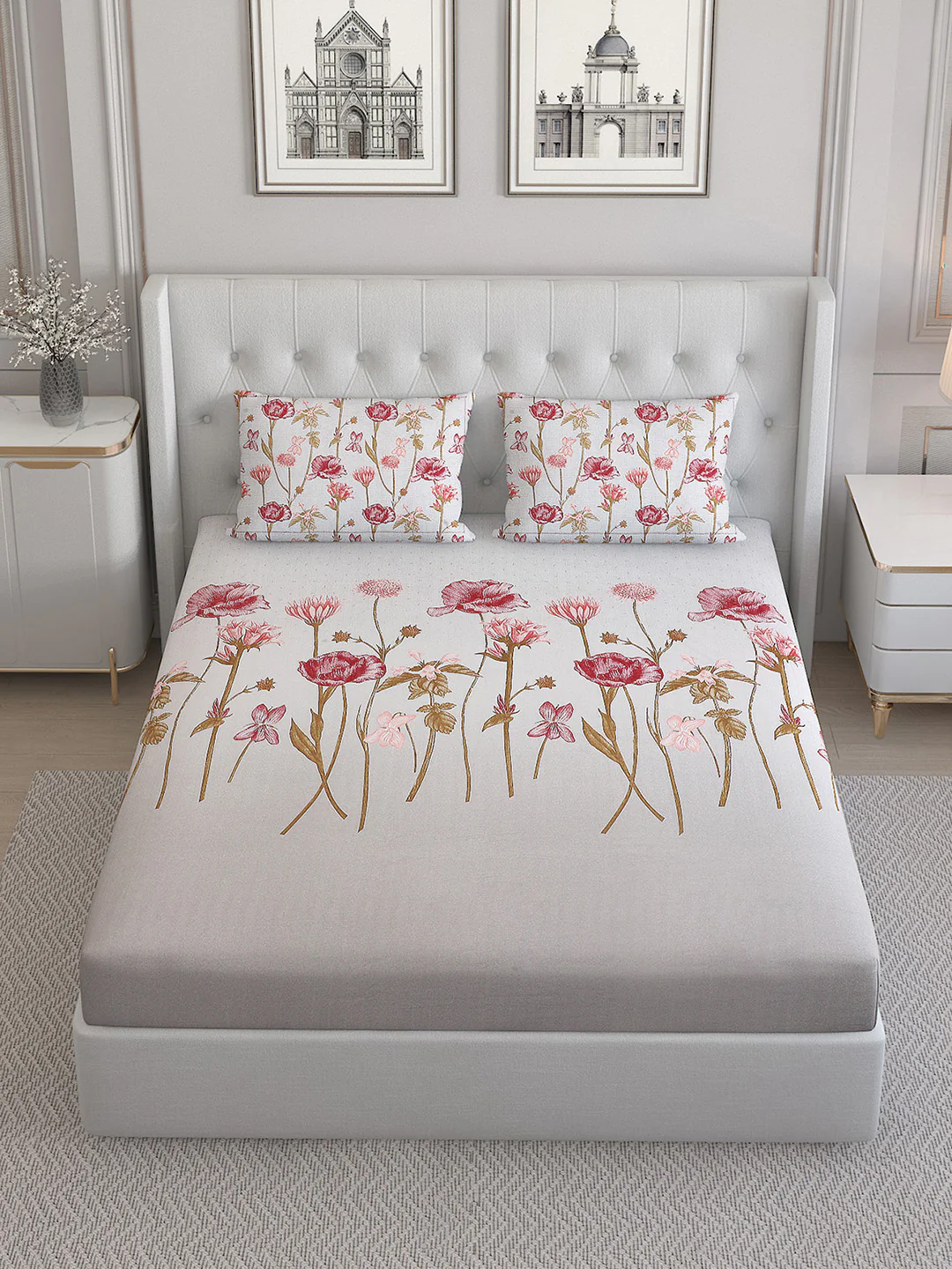 140 TC Cotton Double Bed Bedsheet with 2 Pillow Covers - Image 2