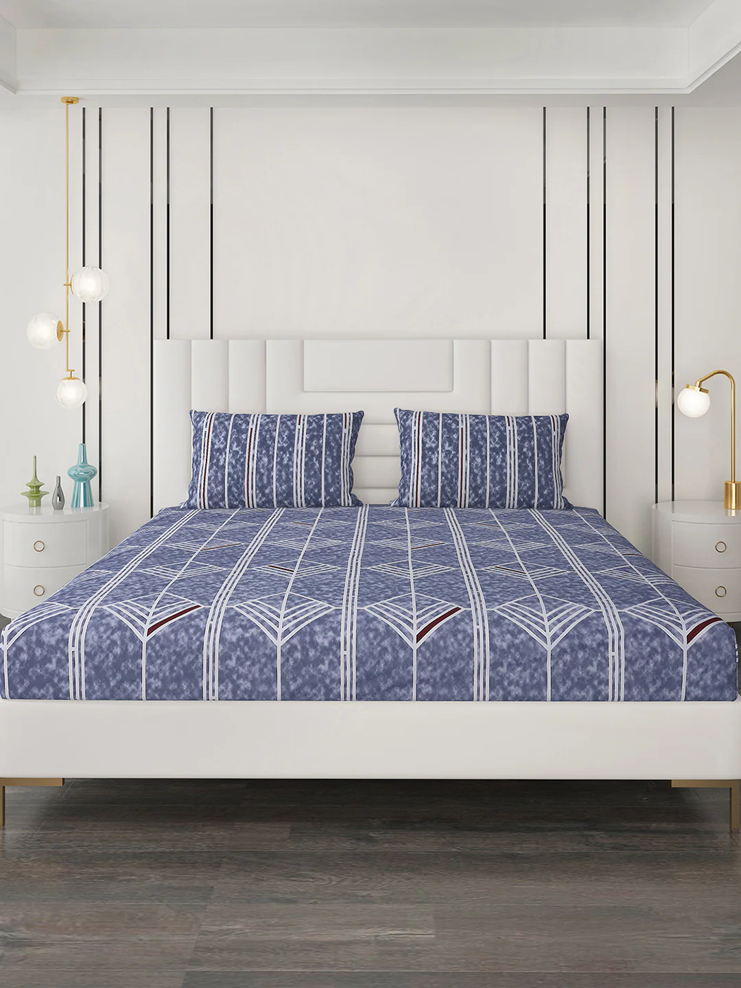 144 TC Blue Cotton Double Bedsheet with 2 Pillow Covers - Image 3