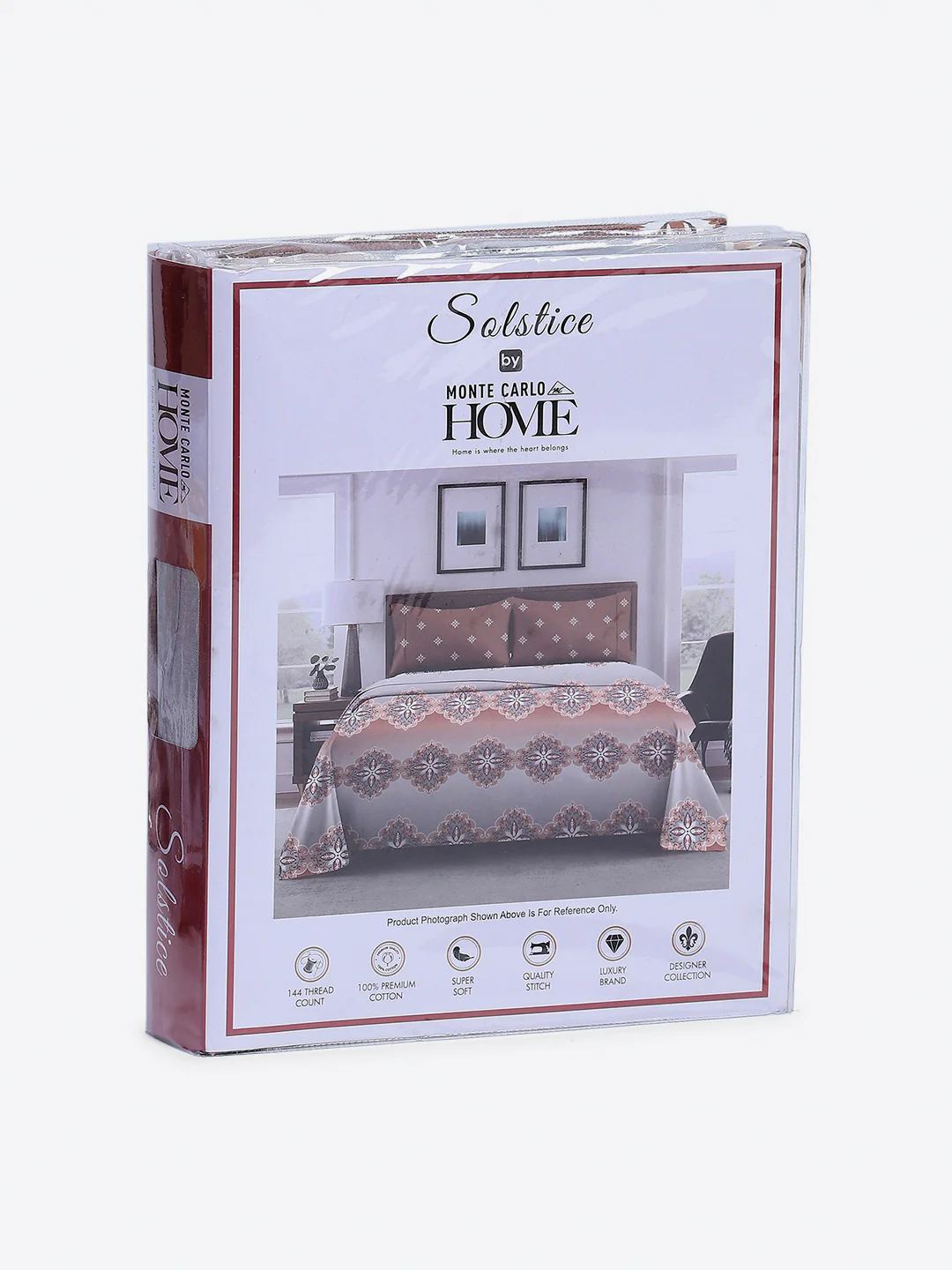 144 TC Cotton Double Bed 1 Fitted Bedsheet with 2 Pillow Cover (Solstice) - Image 10