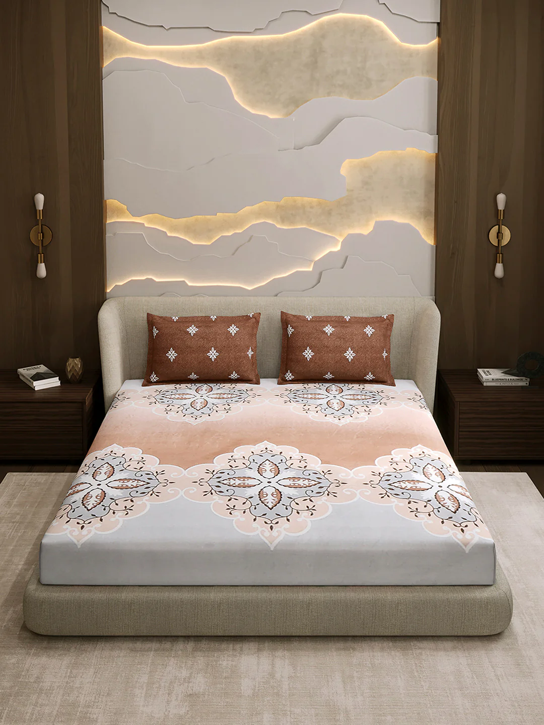144 TC Cotton Double Bed 1 Fitted Bedsheet with 2 Pillow Cover (Solstice) - Image 2