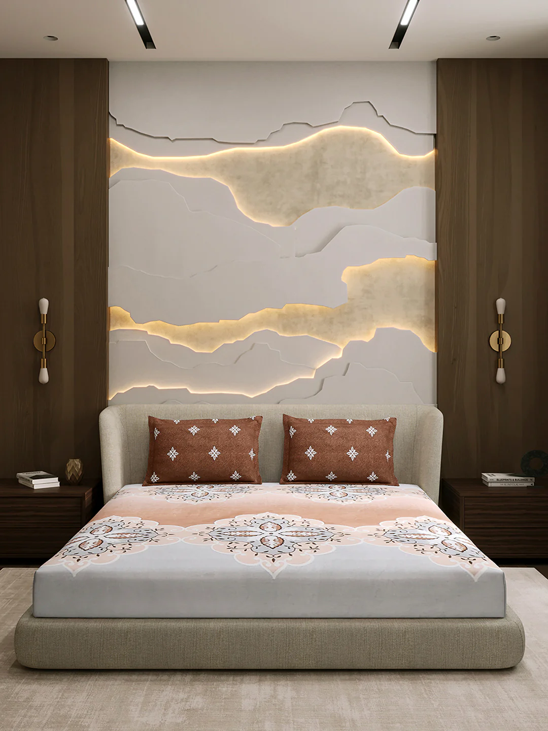 144 TC Cotton Double Bed 1 Fitted Bedsheet with 2 Pillow Cover (Solstice) - Image 3