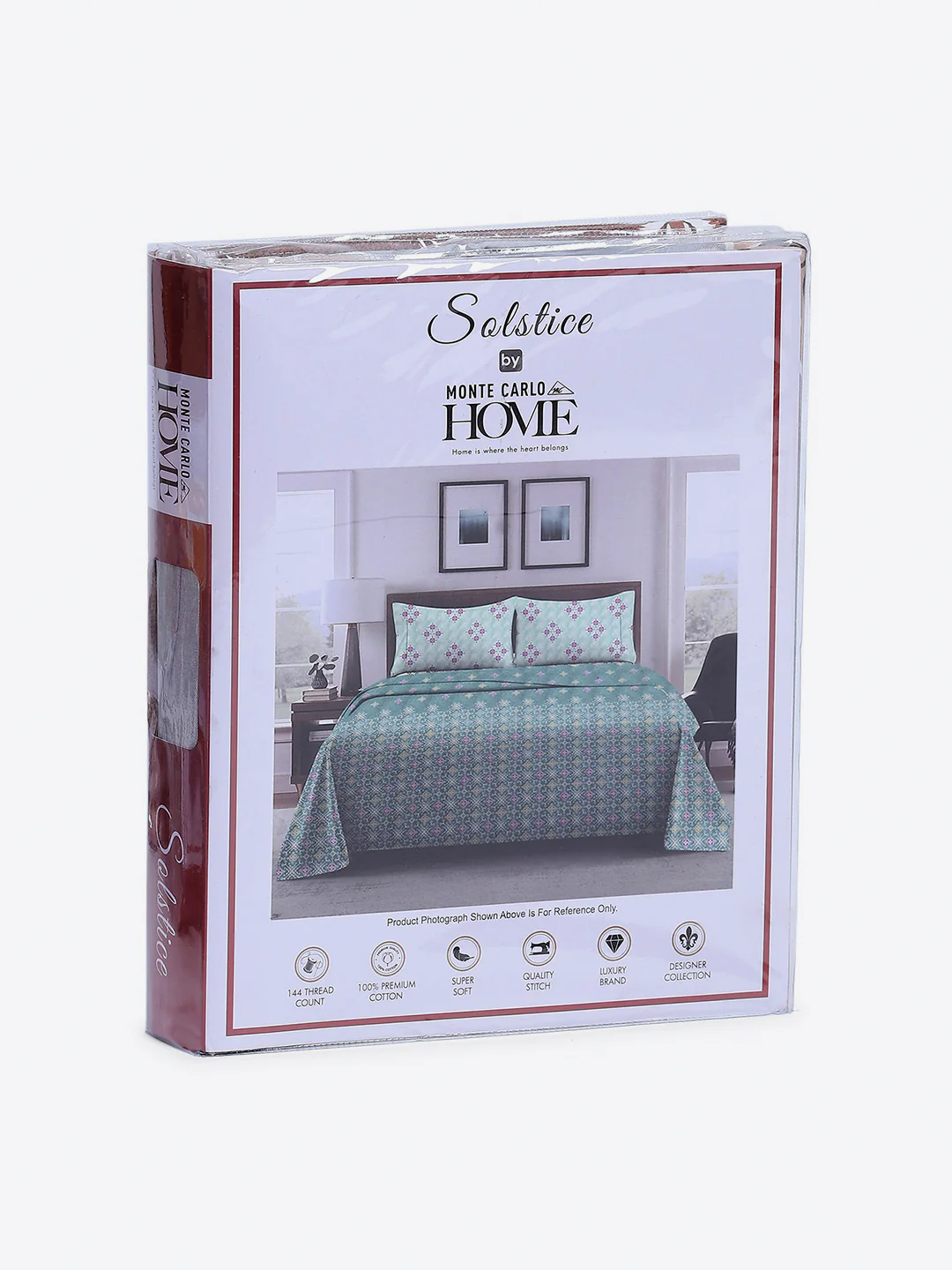 144 TC Cotton Double Bed 1 Fitted Bedsheet with 2 Pillow Cover (Solstice) - Image 10