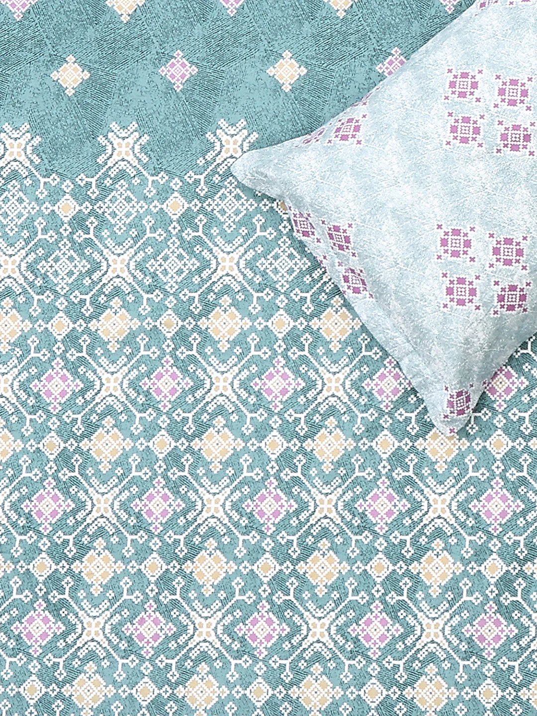 144 TC Cotton Double Bed 1 Fitted Bedsheet with 2 Pillow Cover (Solstice) - Image 5