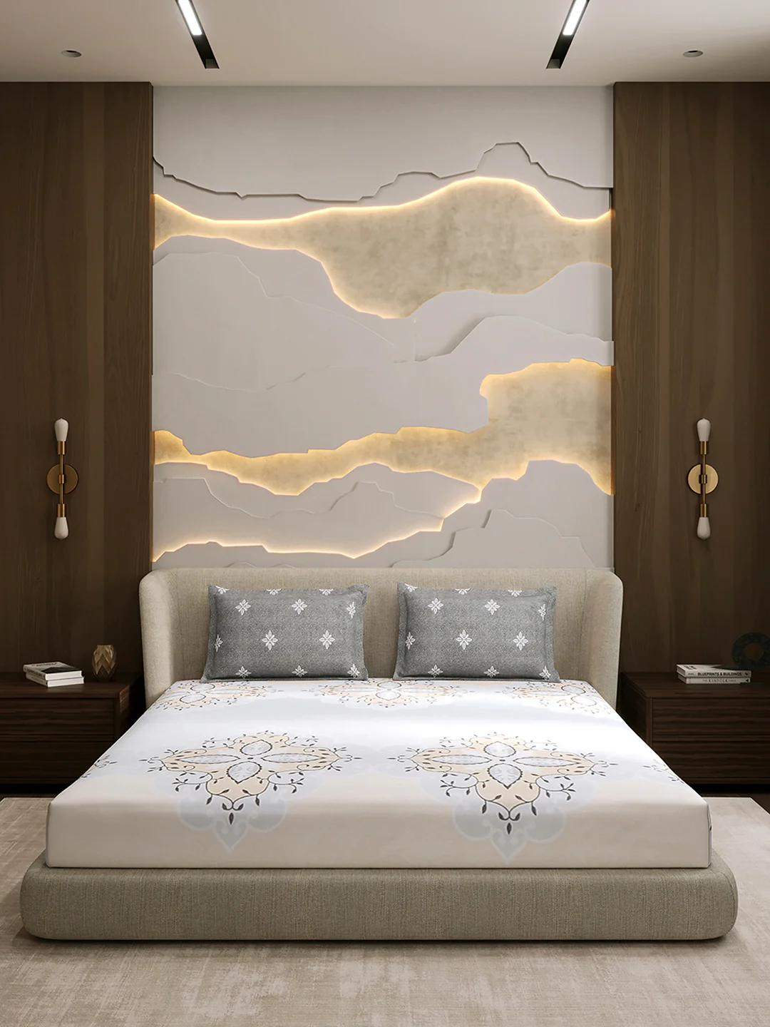 144 TC Cotton Double Bed 1 Fitted Bedsheet with 2 Pillow Cover (Solstice) - Image 3