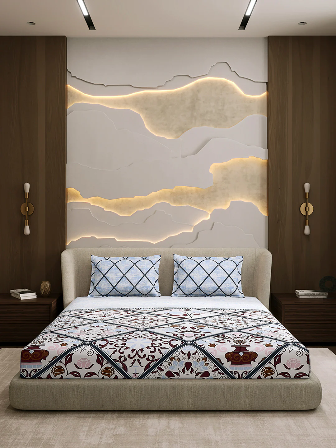 144 TC Cotton Double Bed 1 Fitted Bedsheet with 2 Pillow Cover (Solstice) - Image 3