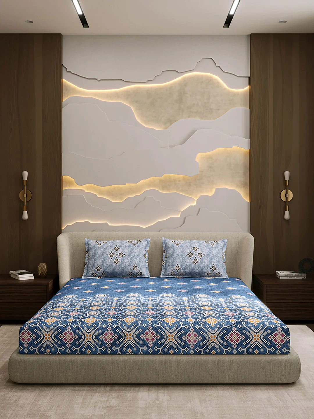 144 TC Cotton Double Bed 1 Fitted Bedsheet with 2 Pillow Cover (Solstice) - Image 3