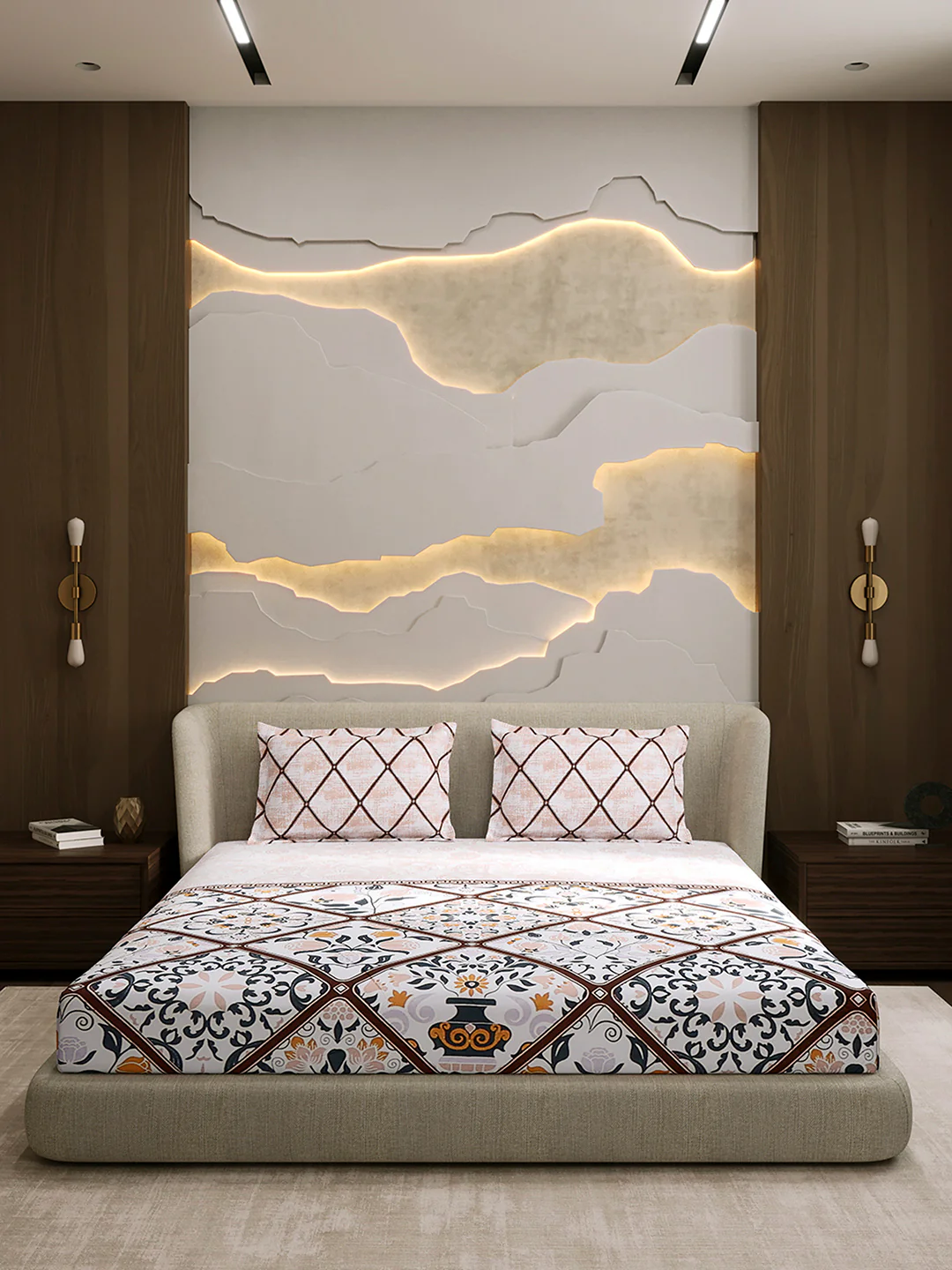 144 TC Cotton Double Bed 1 Fitted Bedsheet with 2 Pillow Cover (Solstice) - Image 3