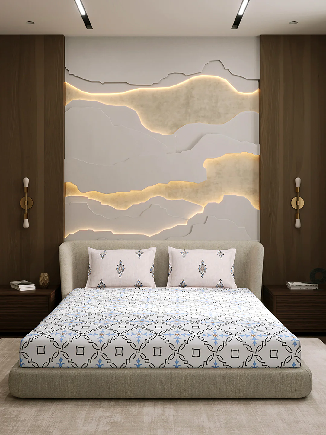 144 TC Cotton Double Bed 1 Fitted Bedsheet with 2 Pillow Cover (Solstice) - Image 3