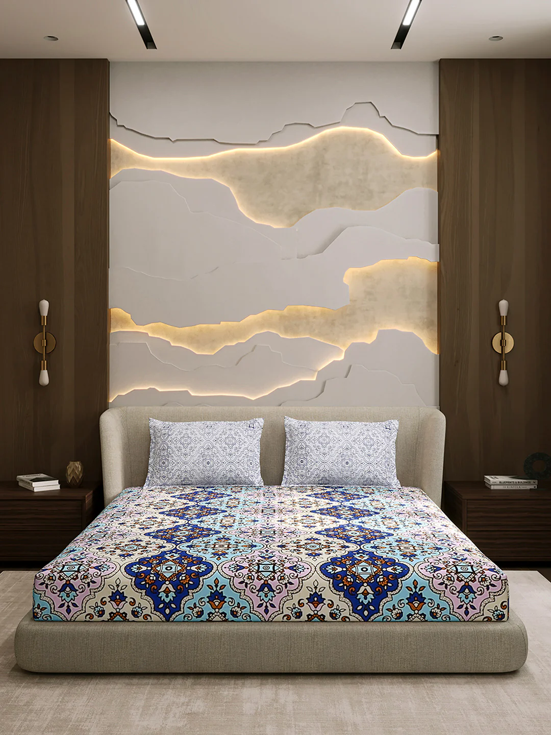 144 TC Cotton Double Bed 1 Fitted Bedsheet with 2 Pillow Cover (Solstice) - Image 3