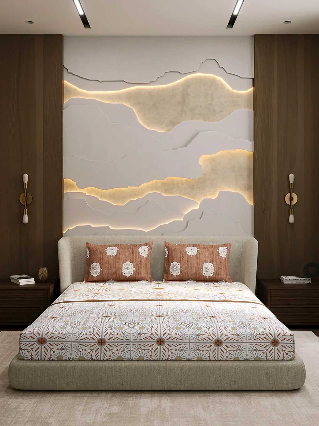 144 TC Cotton Double Bed 1 Fitted Bedsheet with 2 Pillow Cover (Solstice) - Image 3