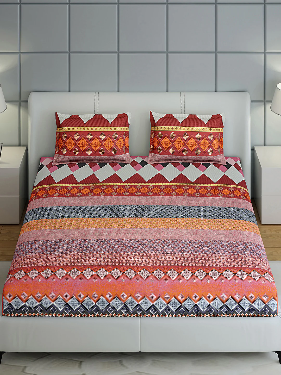 144 TC Cotton Double Bed 1 Bedsheet with 2 Pillow Covers (Fashnik) - Image 2
