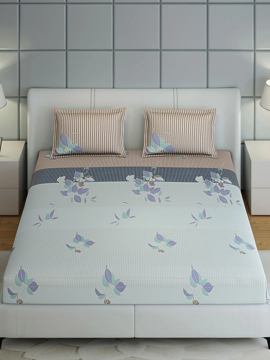 144 TC Cotton Double Bed 1 Bedsheet with 2 Pillow Covers (Fashnik) - Image 2